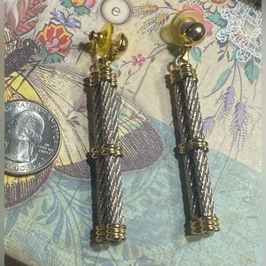 Vintage 2 tone cable drop earrings 2 tone 3 inch